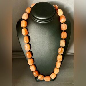 Sterling Silver Polished Orange Quartz Stone Nugget Necklace
